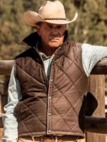 Yellowstone Kevin Costner John Dutton Brown Quilted Vest