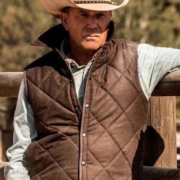 Yellowstone Kevin Costner John Dutton Brown Quilted Vest